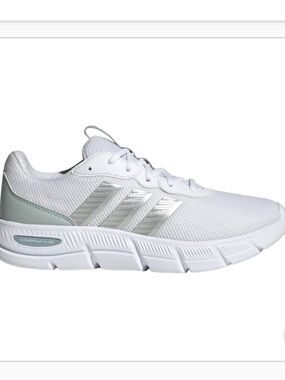 Adidas White and Silver Lightweight Mesh Walking Sneaker